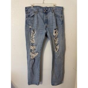 Levi Strauss Mens 501 Jeans‎ Light Wash Distressed Denim W36 L34  Button Fly